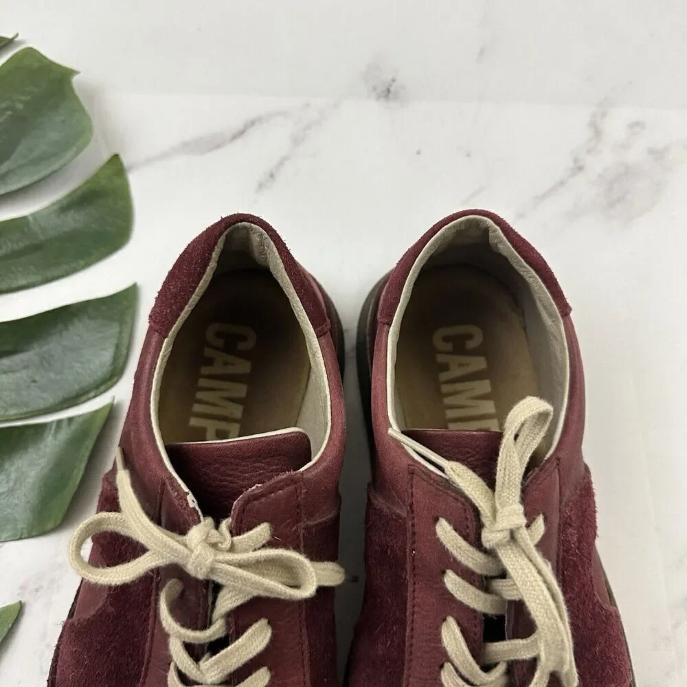 Camper Mens Leather Sneaker Shoes Size 39 Dark Red Lace Up Suede Trim